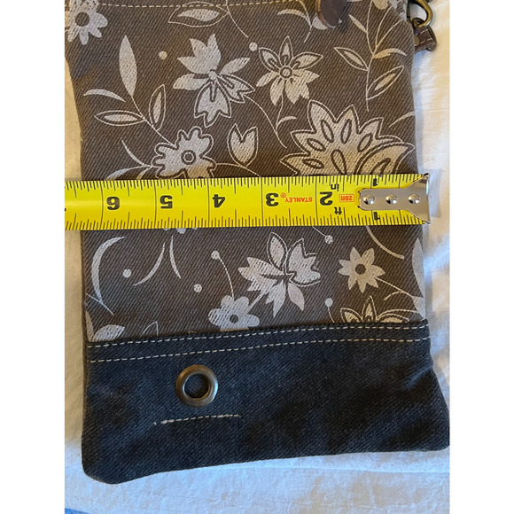 Myra Bag Crossbody Purse Brown Floral Canvas Zip Close Pocket Adjustable Strap - Picture 9 of 10